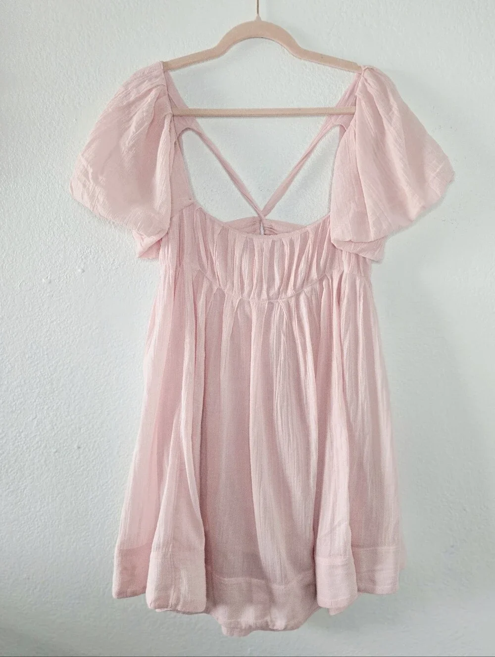 Free People Marina Pink Mini Dress Ties In Back Babydoll Coquette  Medium